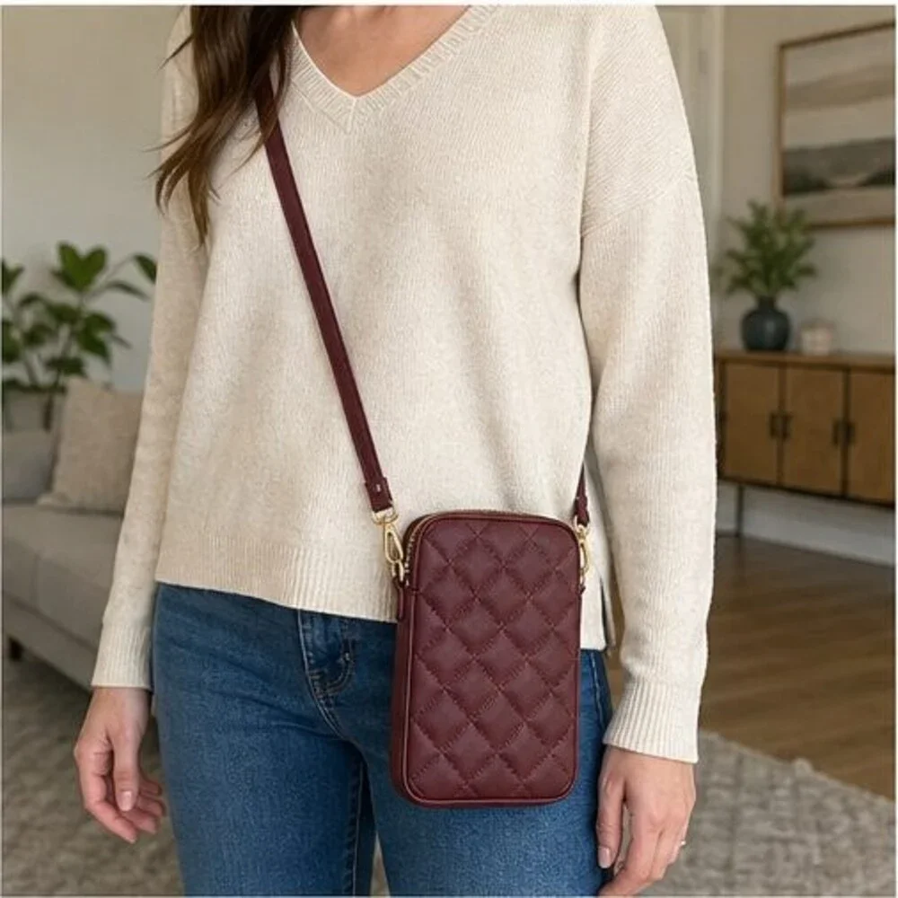 Burgundy Quilted Crossbody Bag